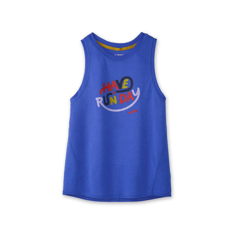 Brooks Distance Graphic Womens Running Tank Top - Heather Bluetiful/Run Day - Indonesia (AXHD-69084)